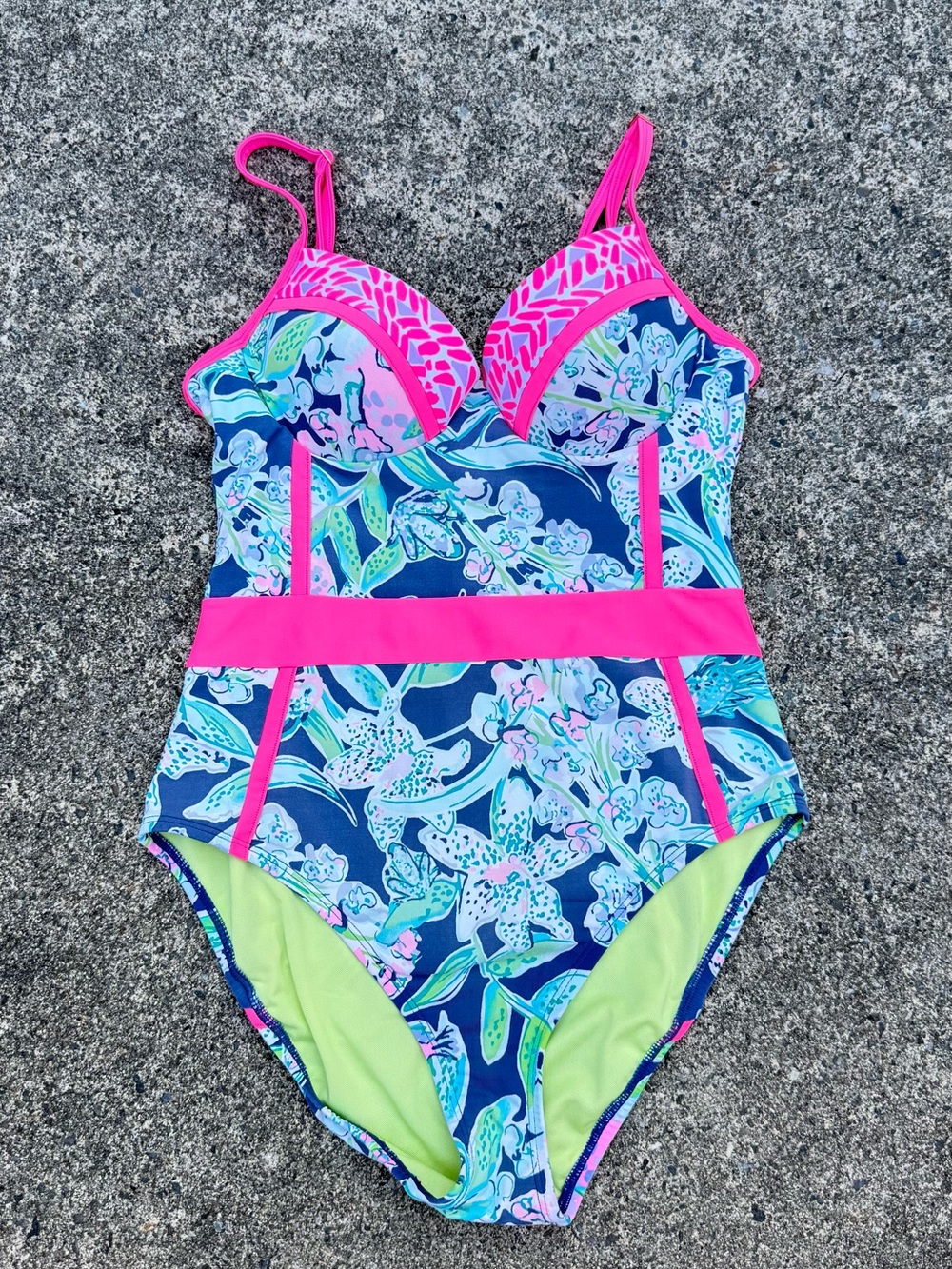 Lilly Pulitzer Floral One-Piece Swimsuit in Navy, Pink, Lime